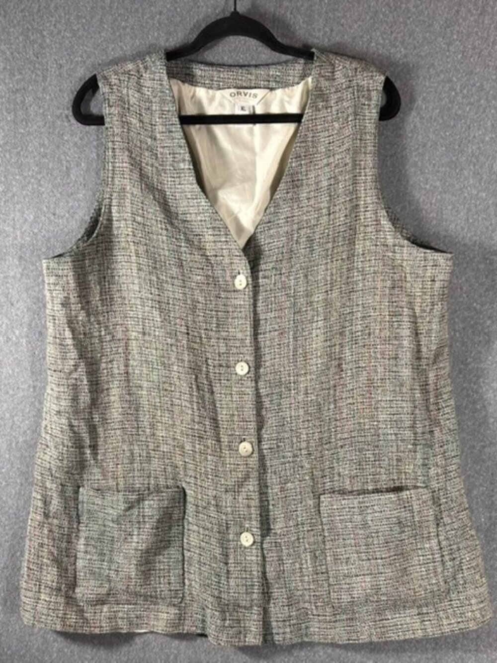 Orvis Button Down Textured Vest Womens Sz XL Vintage Multicolor Silk GrandmaCore